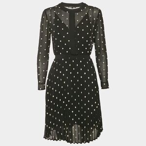 Maje Black Floral Embroidery Georgette Pleated Rivola Short Dress size 3/large